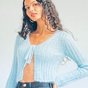 Tillys Full Circle Trends Made With Love Tie Front Cardigan Blue (XL) New w/Tag